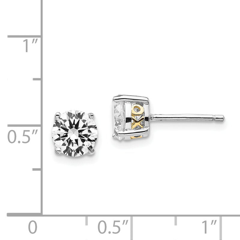 Sterling Silver Rhodium-plated with Gold-plated Accent XO Brilliant-cut 6.5mm CZ Stud Post Earrings