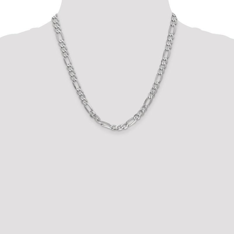 14K White Gold 6mm Flat Figaro Chain