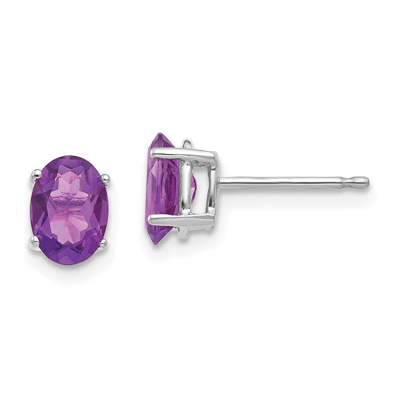 14k White Gold 7x5mm Oval Amethyst Post Earrings