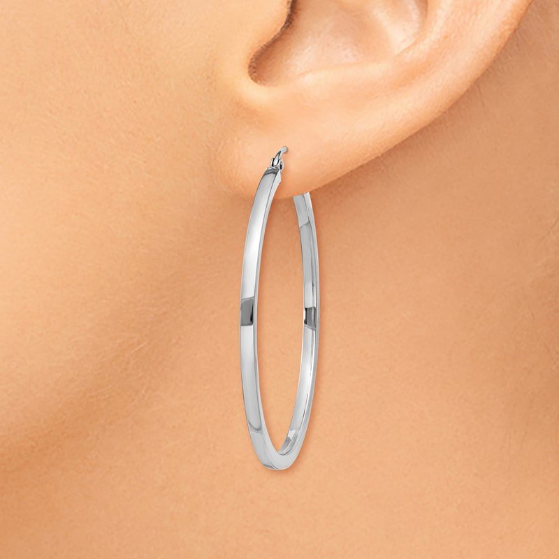 14k White Gold 2mm Square Tube Hoops