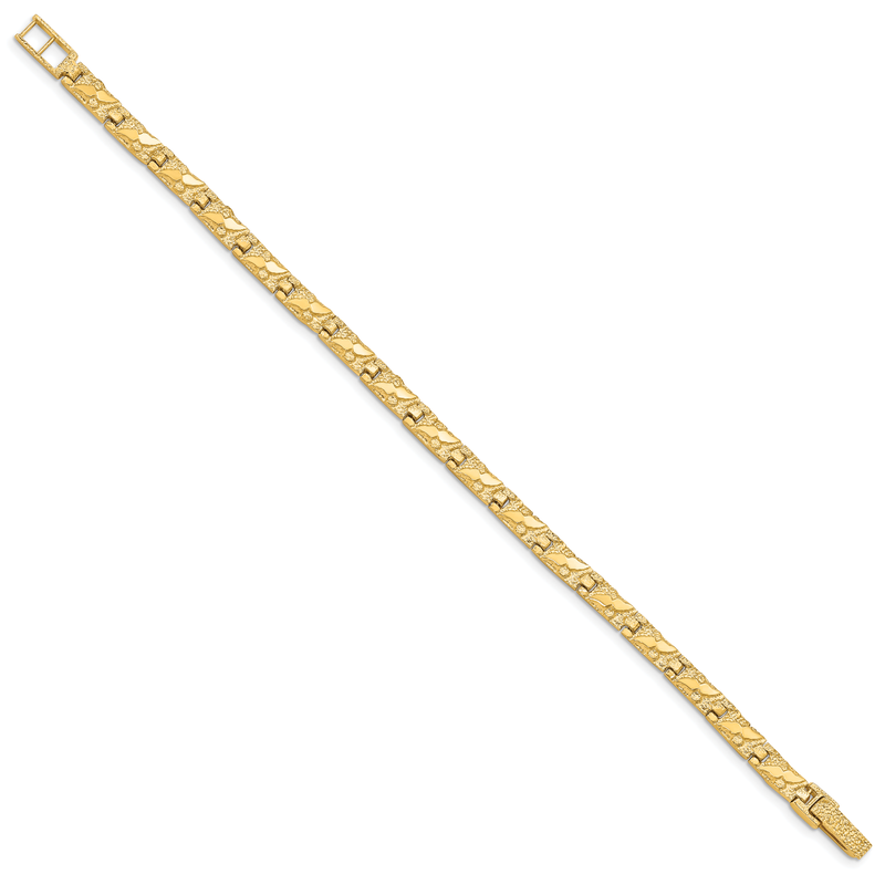 14k Polished and Textured 5.5mm 7 inch Nugget Bracelet