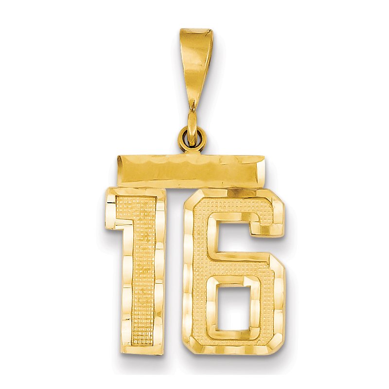 14k Medium Diamond-cut Number 16 Charm
