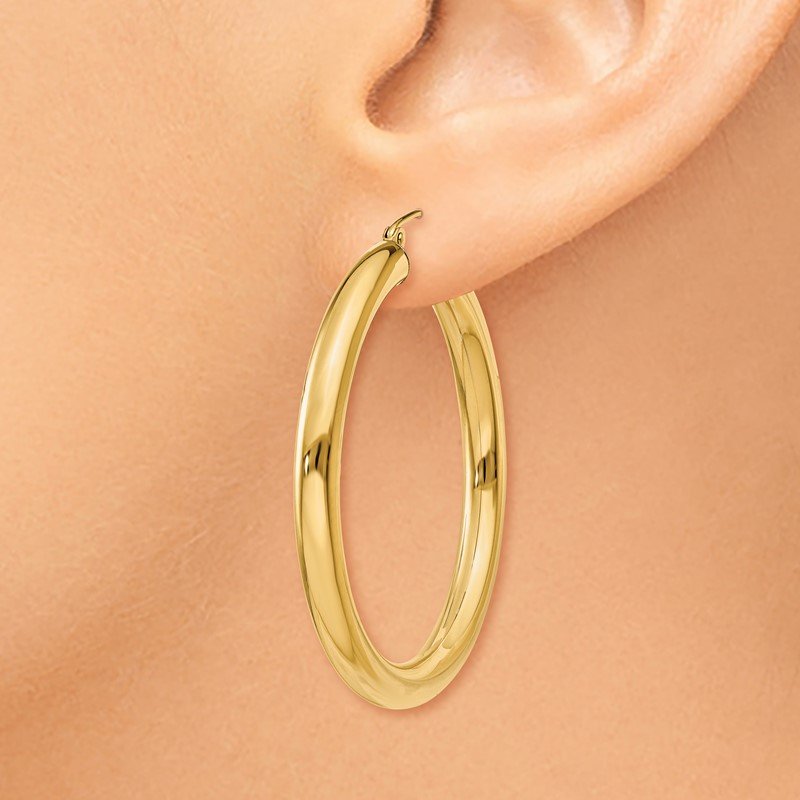 14K 4x40mm Polished Tube Hoop Earrings