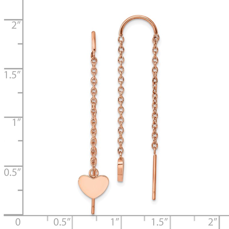 Stainless Steel Polished Rose IP-plated Threader Heart Dangle Earrings