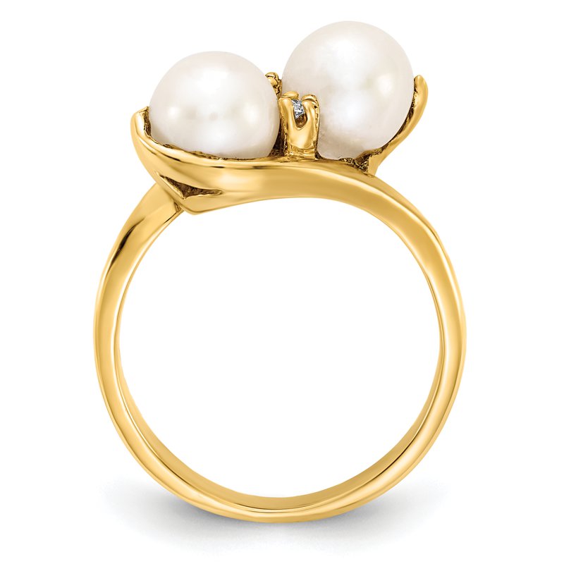 14k 6mm FW Cultured Pearl AA Diamond ring