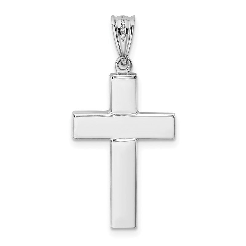 14k White Gold Polished Hollow Cross Pendant