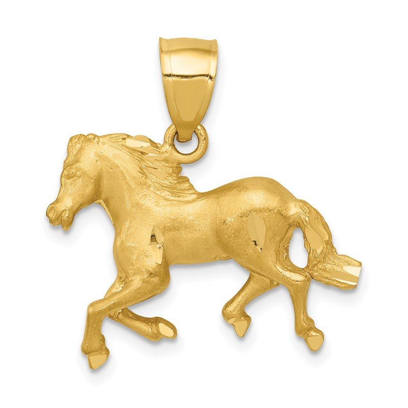 14K Satin Diamond-cut Trotting Horse Pendant