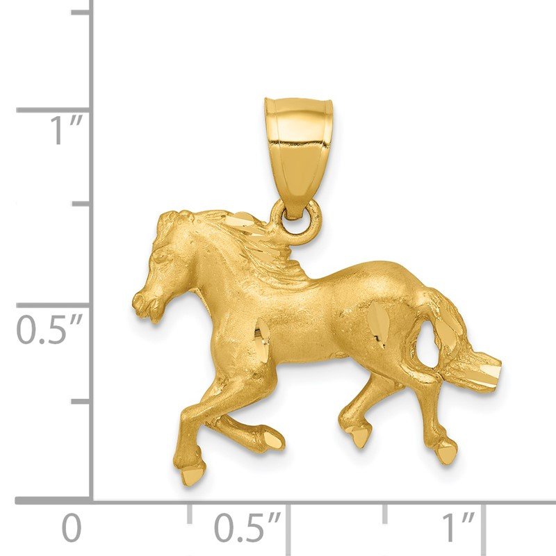 14K Satin Diamond-cut Trotting Horse Pendant