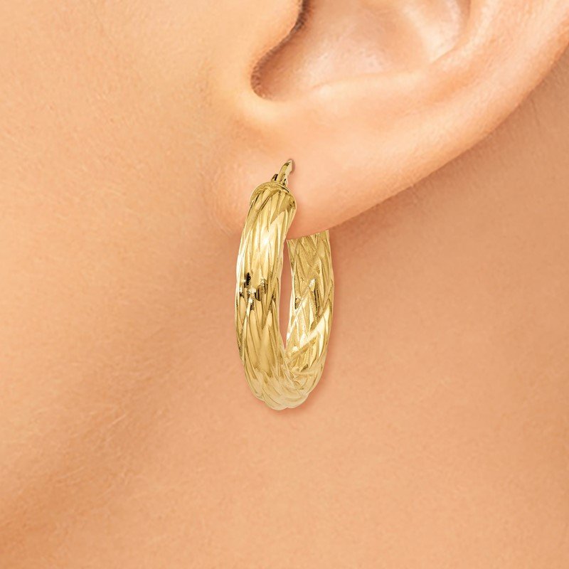 14k Textured Tube Hoop Earrings