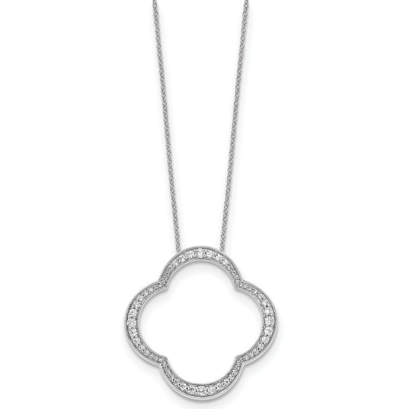 14K White Gold 1/6 carat Lab Grown Diamond VS+ F+ 18 in Complete Quatrefoil Floral Necklace