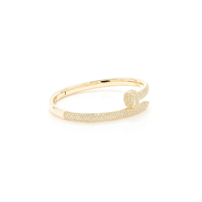 Medium Nail Bangle Half Diamond Bracelet 14k 3.00ctw
