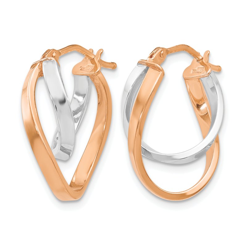 14K w/Wht/Rose RH-plating Polished Hinged Hoop Earrings