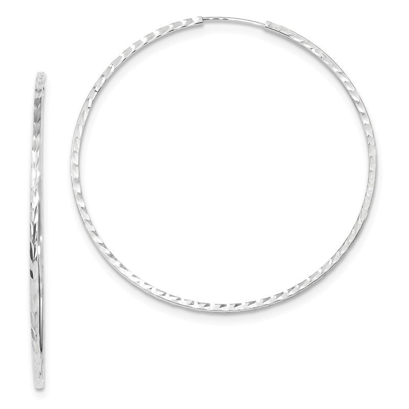 14k White Gold 1.35x55mm Diamond-cut Square-Tube Endless Hoop Earrings