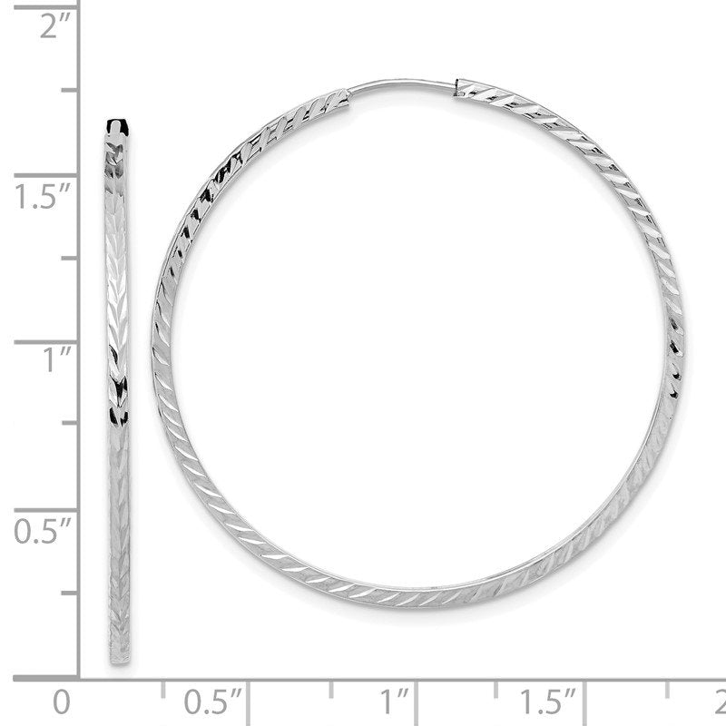 14k White Gold 1.35x40mm Diamond-cut Square-Tube Endless Hoop Earrings