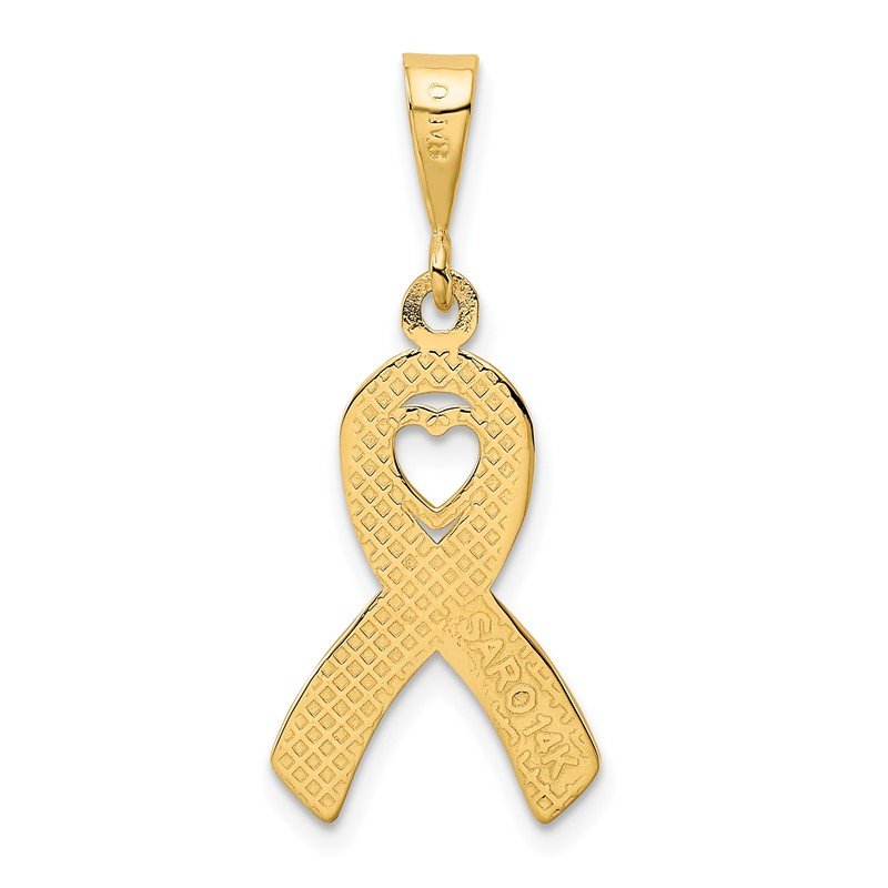 14k Heart In Awareness Ribbon Pendant