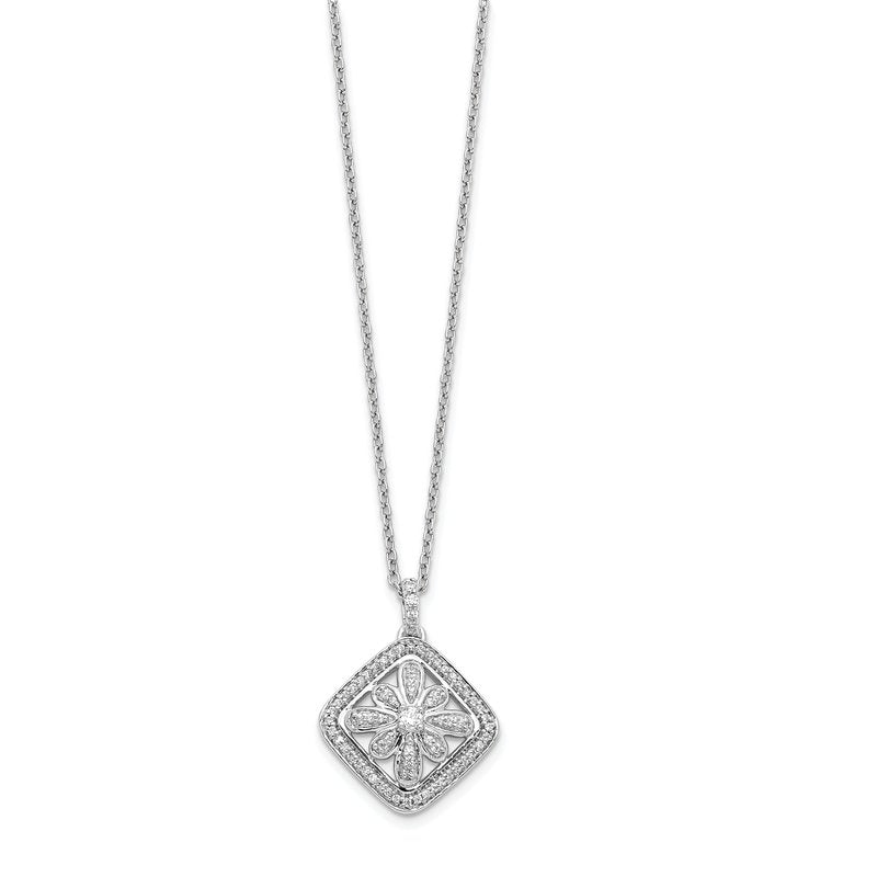 14k White Gold 1/4 carat Diamond Vintage Floral Pendant 18 inch Necklace