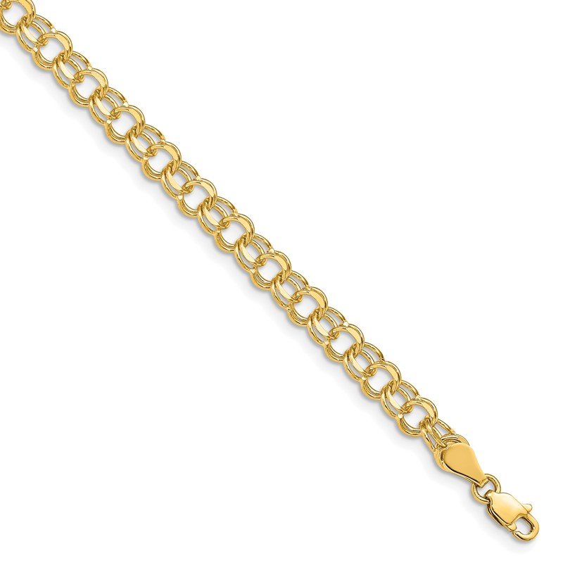 14k 5mm Solid Double Link 7 inch Charm Bracelet