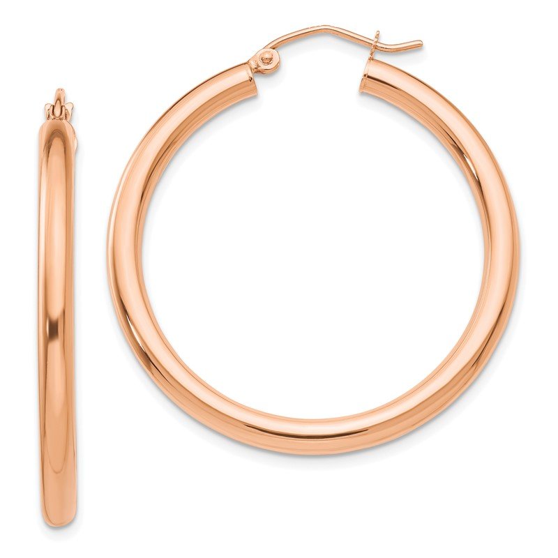 14k Rose Gold 3x35mm Polished Lightweight Tube Hoop Earrings