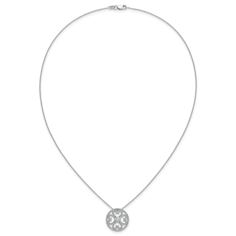 14k White Gold 1/2 carat Diamond Vintage Hearts Pendant 18 inch Necklace
