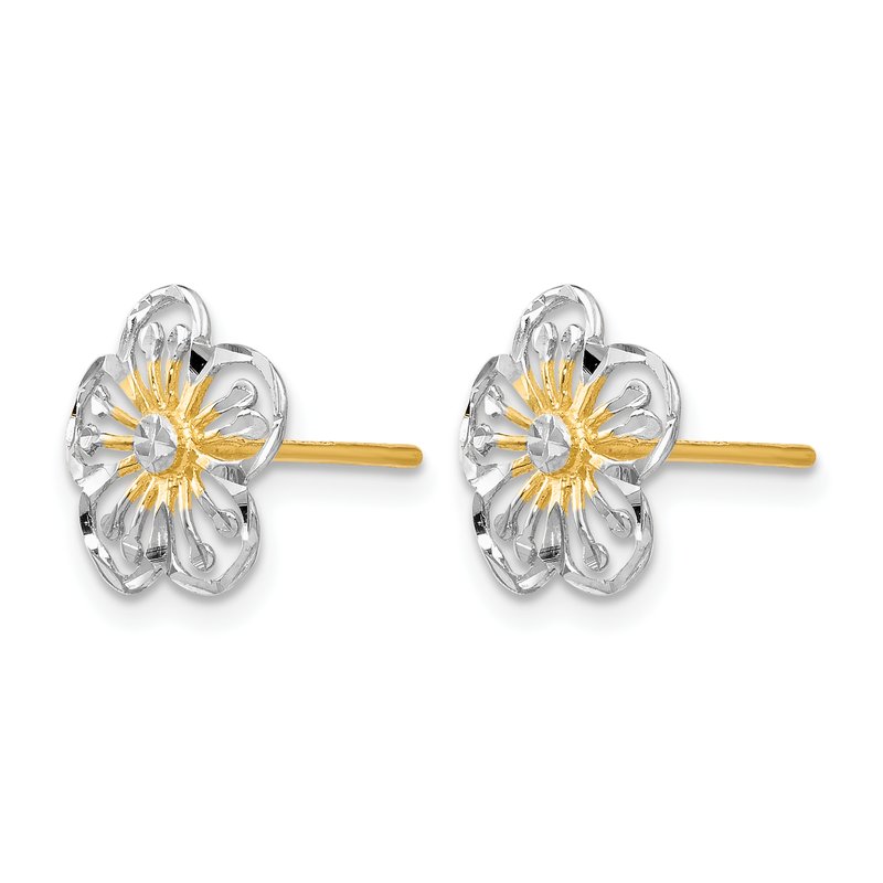 14K w/White Rhodium Polished and D/C Post Earrings