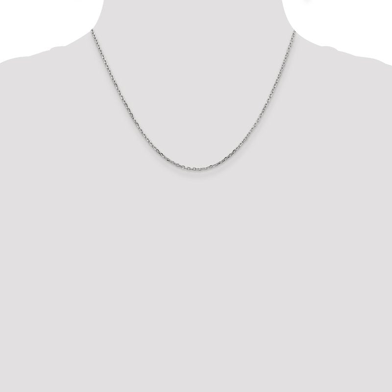14K White Gold 26 inch 1.8mm Diamond-cut Round Open Link Cable with Lobster Clasp Chain