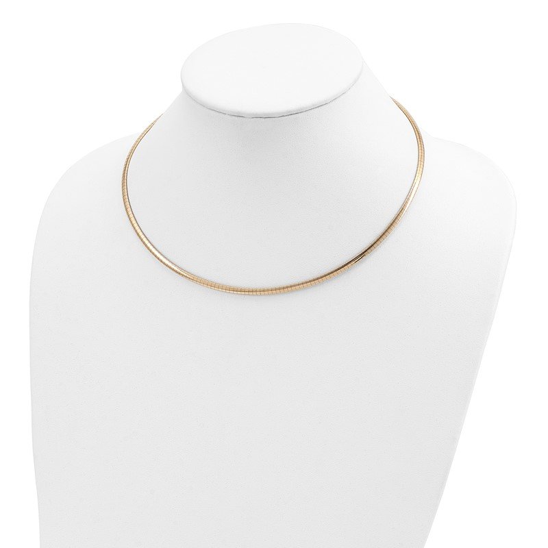 14k Polished 3mm Standard Weight 16 inch Domed Omega Necklace