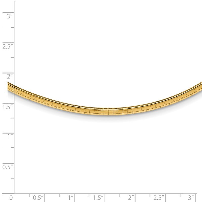 14k Polished 3mm Standard Weight 16 inch Domed Omega Necklace