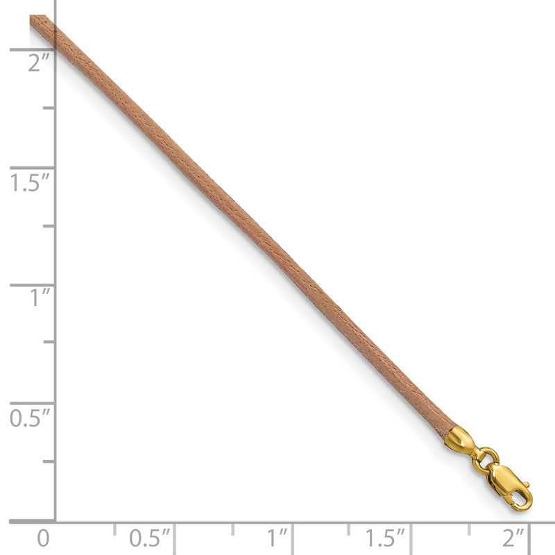 14k Yellow Clasp 2mm 16 inch Natural Leather Cord Necklace