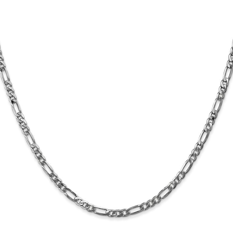 14K White Gold 10 inch 3mm Flat Figaro with Lobster Clasp Anklet
