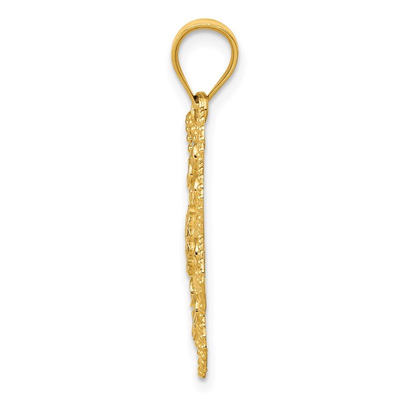 14k and White Rhodium Diamond-cut Swirl Round Pendant