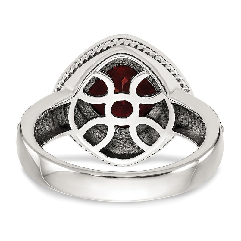 Sterling Silver with 14K Accent Antiqued Cushion Bezel Garnet Ring