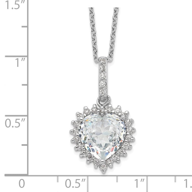 Sterling Silver Rhodium-plated Fancy 100-Facet and Brilliant-cut CZ Heart 18.5 Inch Necklace