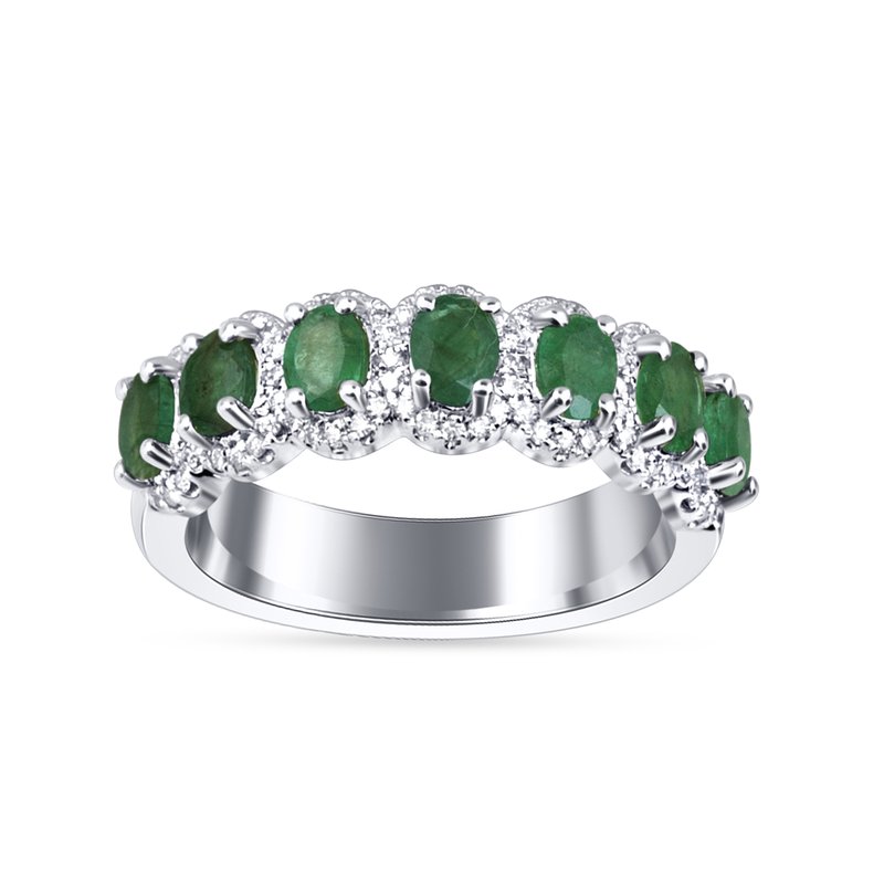 14K 0.24 Ct Diamond And Emerald Band