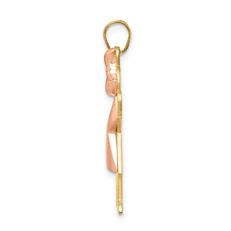 14k Two-tone The Kids Medium Puffed Girl with Bow on Right Engravable Kiss Charm