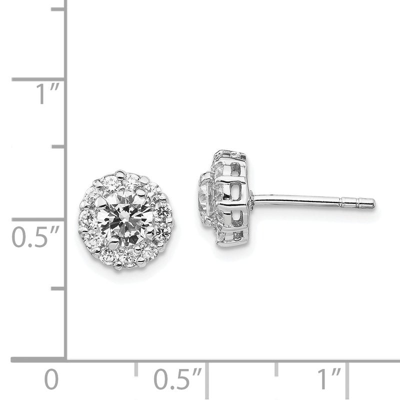 Sterling Silver Rhodium-plated Round Brilliant-cut CZ Halo Post Earrings