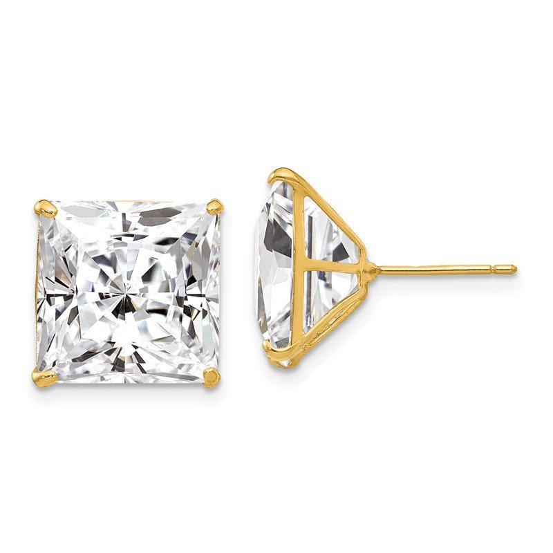14k 12mm Square CZ Post Earrings