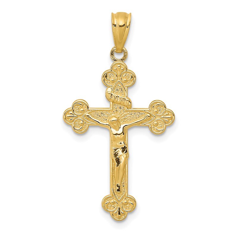 14k Gold Polished INRI Medium Crucifix Pendant