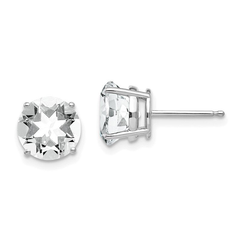 14k White Gold 8mm Round Cubic Zirconia Post Earrings
