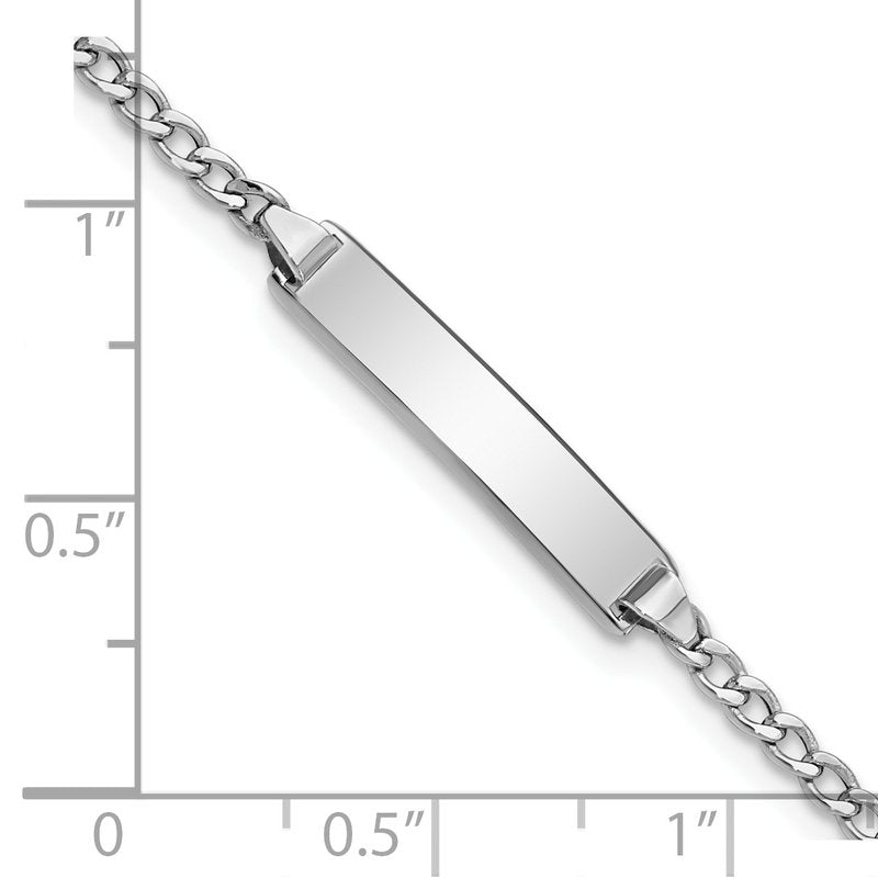 14k White Gold Polished Semi-Solid Chain/Solid Plate Cuban Link 20x4.5mm Plate 5.5 inch Baby/Child ID Bracelet