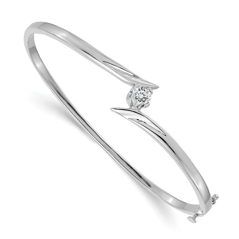14k White Gold Complete 1/4 carat VS Diamond Hinged Oval Bangle Bracelet