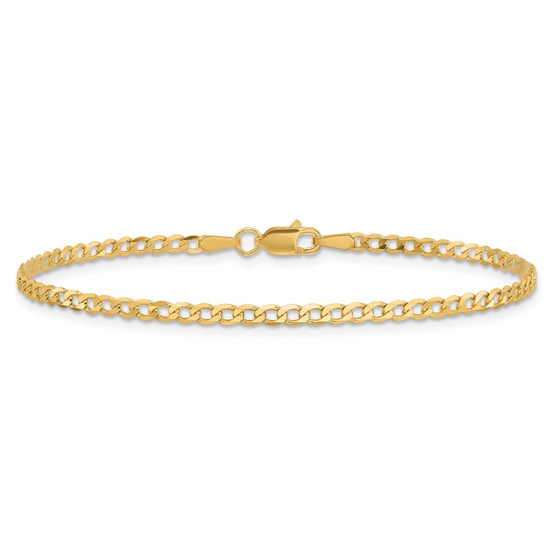 14K 10 inch 2.2mm Flat Beveled Curb with Lobster Clasp Anket