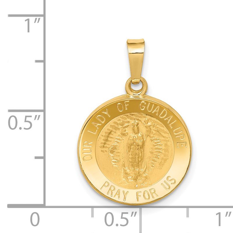 14k Polished and Satin Hollow Our Lady of Guadalupe Medal Round Pendant