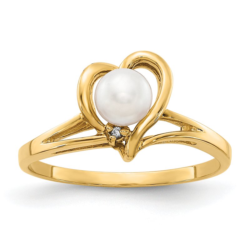 14k 4.5mm FW Cultured Pearl AAA Diamond ring