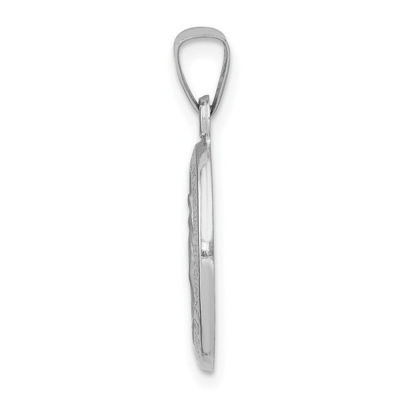 14k White Gold Polished and Satin Hollow Miraculous Medal Oval Pendant