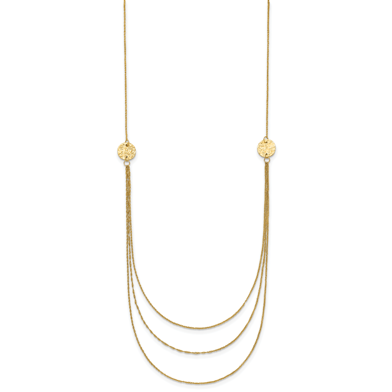 14K 3-Layer Ropa Chain Bib with Textured Side Circles 16 inch Necklace Plus 2 inch Extender