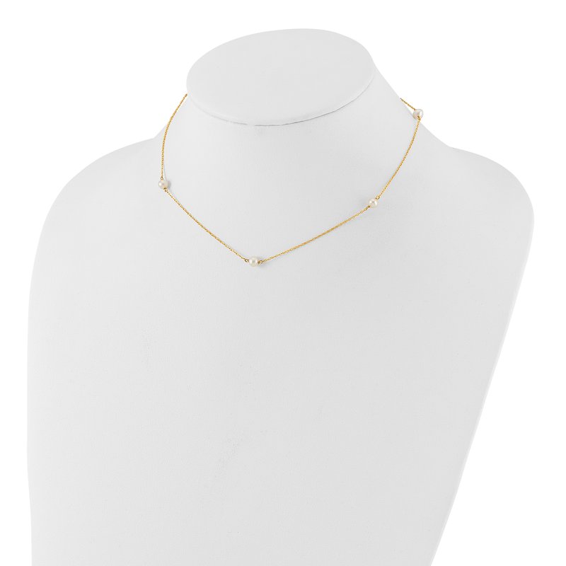 14k Madi K 4-5mm White Round Freshwater Cultured Pearl 5-Station 15.25 inch Necklace