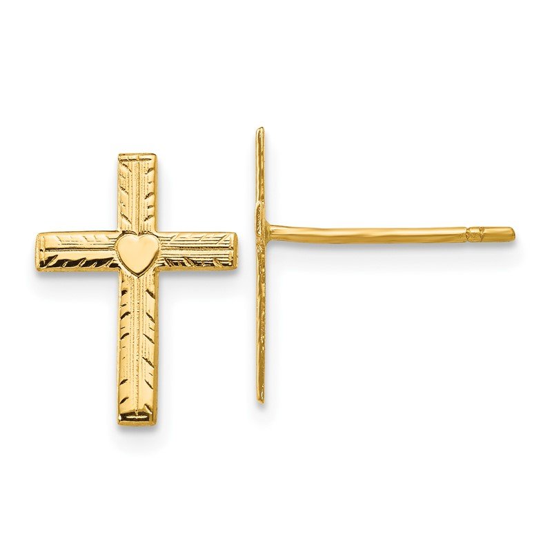 14k Polished &amp; Satin Heart Cross Earrings