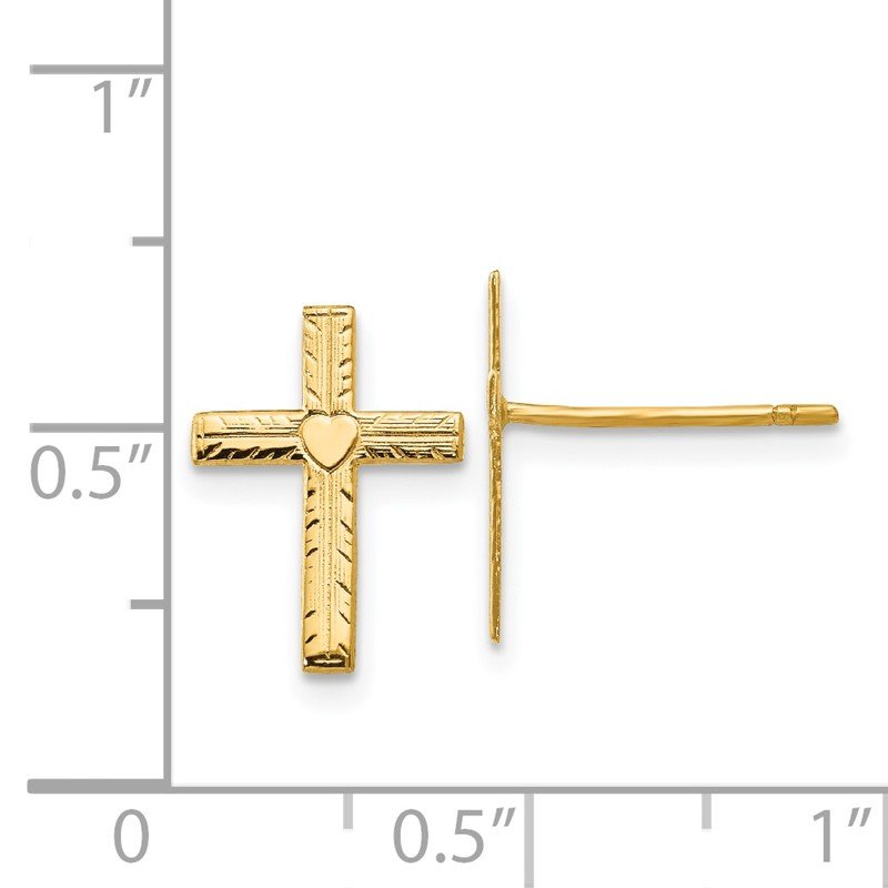 14k Polished &amp; Satin Heart Cross Earrings
