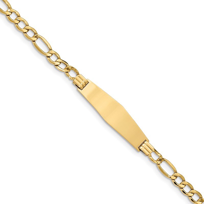 14k Polished Semi-Solid Chain/Solid Plate Figaro Link Soft Diamond Shape 34x10mm Plate 7 inch ID Bracelet