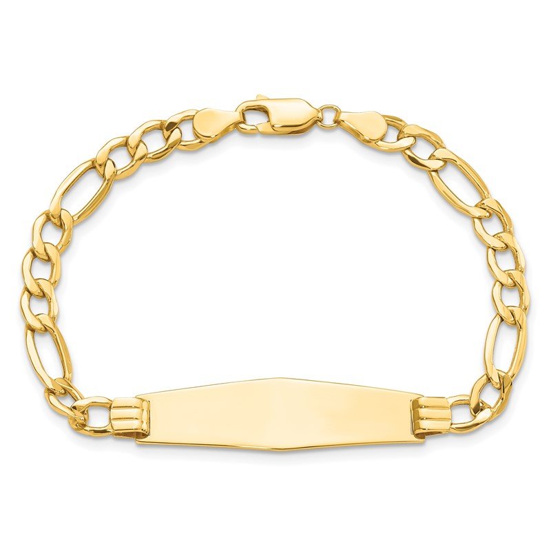 14k Polished Semi-Solid Chain/Solid Plate Figaro Link Soft Diamond Shape 34x10mm Plate 7 inch ID Bracelet
